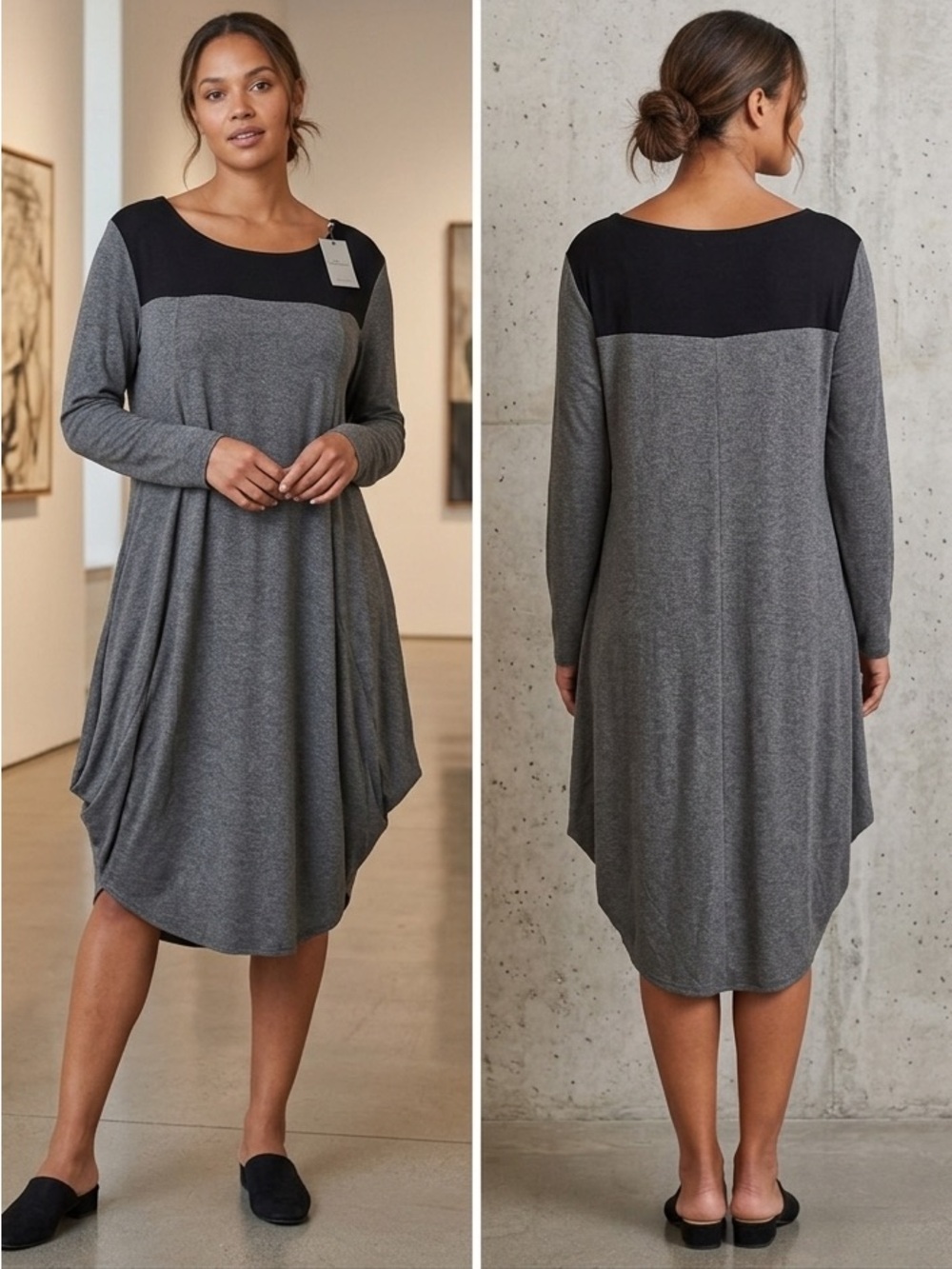 NWT Matti Mamane Sack Dress Black Gray Colorblock Scoop Neck. XL